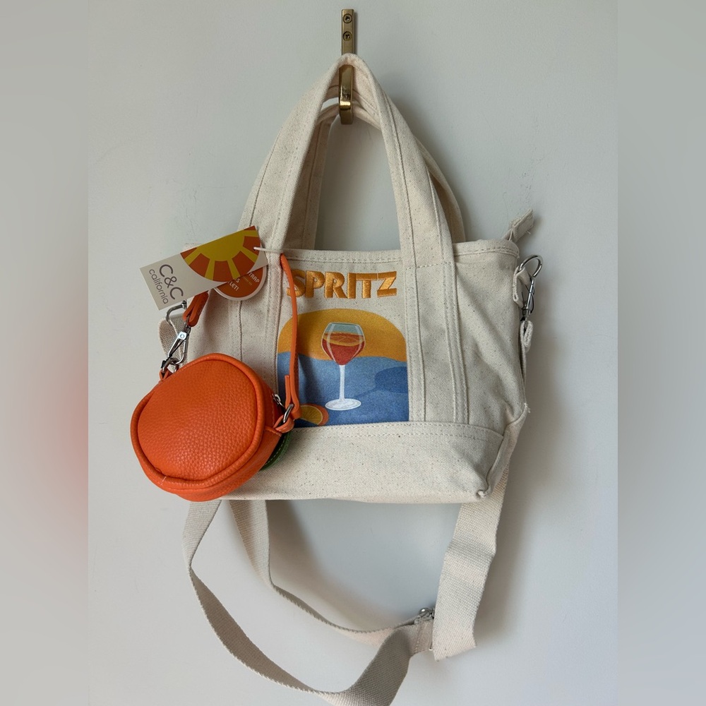 Aperol Spritz Mini Canvas Tote Bag with Orange pouch bag charm